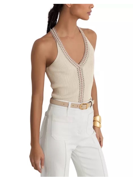 Reiss Tops - Reiss Cream Ribbed V-Neck Tank with Trim